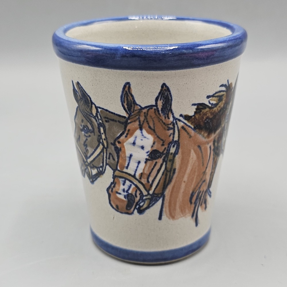 Vintage Louisiana Stoneware Horses IAIABC 1986 Mint Julep Glass Hand Painted